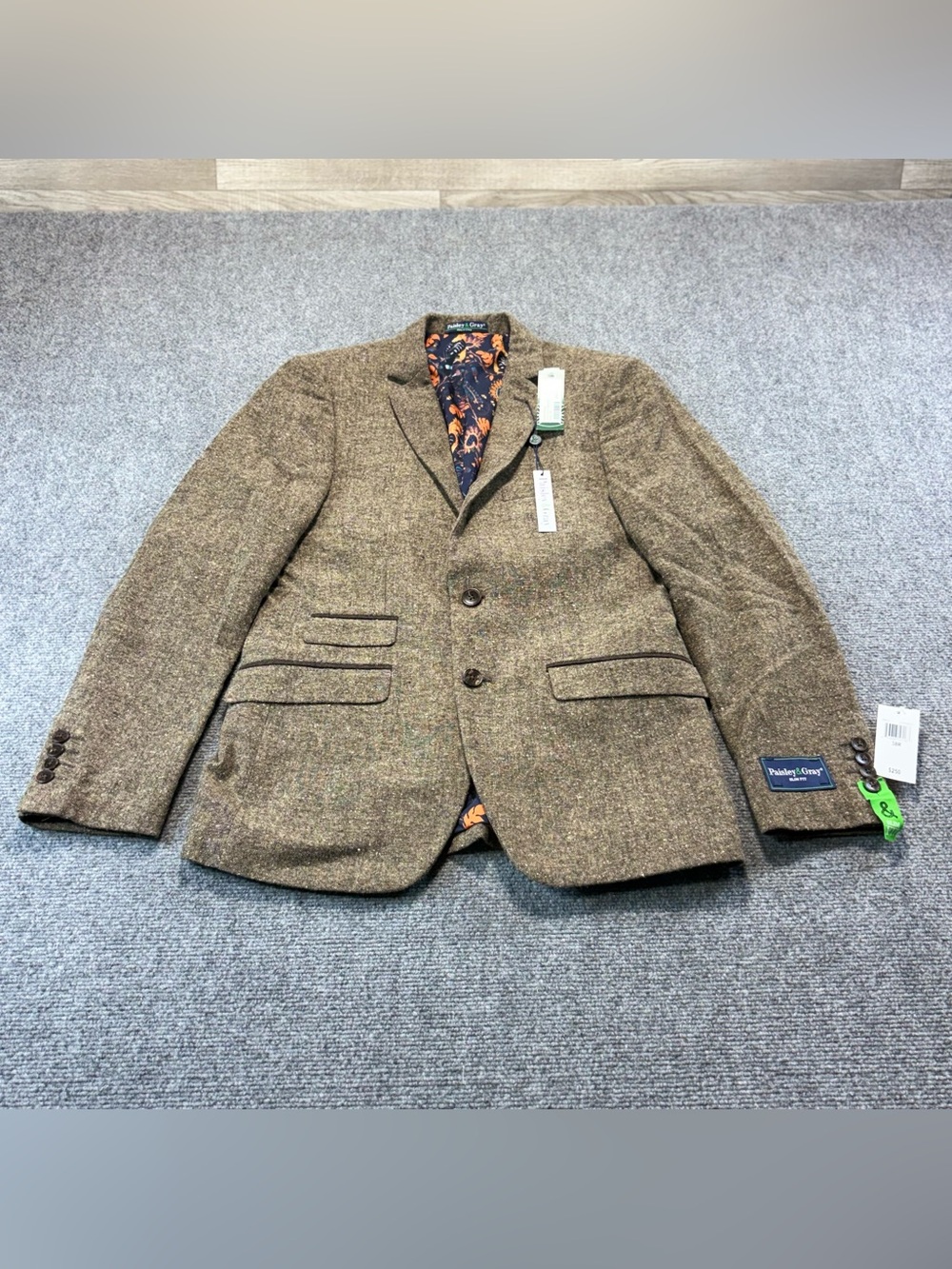 Paisley & Gray Men's Slim Fit 38R Wool Blend Tweed Blazer Jacket New With Tags